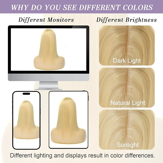 16 Inch Length Hair Toppers for Women with Thinning Hair, 3x5 Inch Injected Silk Base 130% Density Hairpieces #613 Bleach Blonde