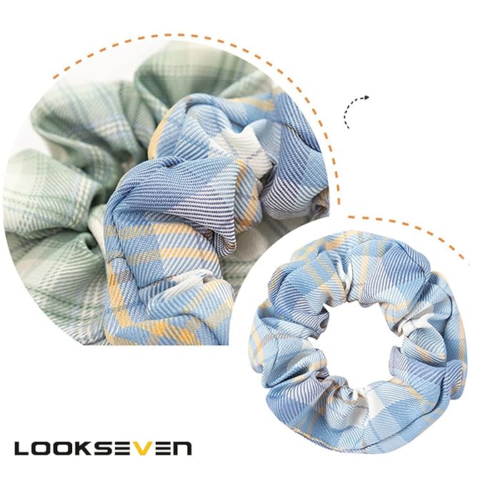 Colorful Plaid Bandana Scrunchies - 6PCS Hair Ties for Women (Assorted Patterns)