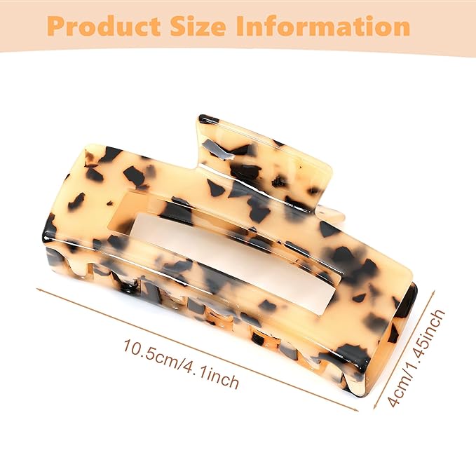 2 Pack Hair Claw Clips for Women Tortoise Shell Large Claw Hair Clips for Thin to Thick Hair Rectangle Hair Jaw clips