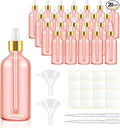 Tessco for you 20 Pack 3.4 oz Glass Dropper Bottles with Glass Eye Droppers for Essential Oils, Empty Oil Bottles with Funnel, Labels and Pipette for Hair Oils Perfume Cosmetic Travel(Pink)