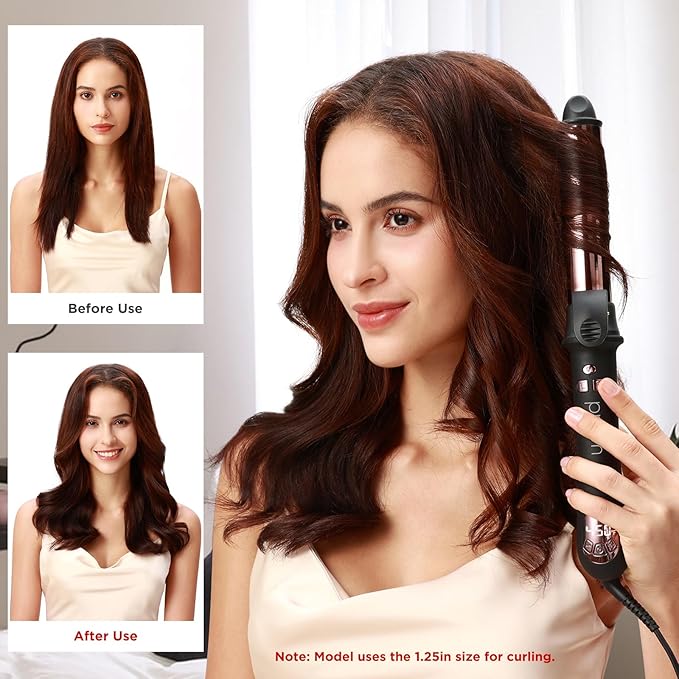 Prizm Rotating Curling Iron, 1inch/25mm Automatic Hair Curler for Long Hair, Self Spinning Barrel, 250-450°F with LCD Display, Auto-Shut Off & Dual Voltage, Black