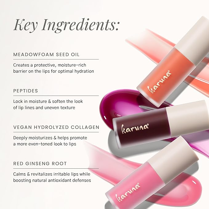 Karuna Skin - Tinted Lip Oil, Soothing & Moisturizing Lip Products with Peptides, Antioxidants, Hydrating Flattering Vegan Lip Tint, Float, 4.8 mL/0.16 fl. oz
