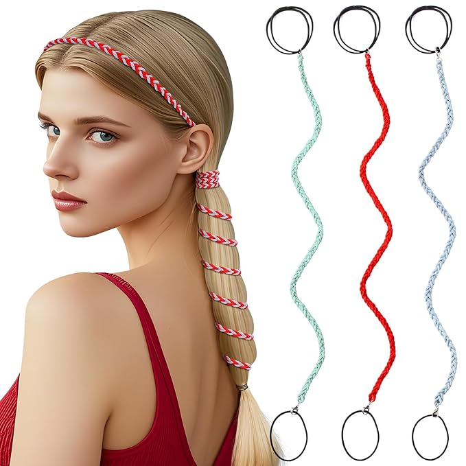 3 Packs Ponytail Holders Hair Ties for Women, Spiral Pony Tails Elastic Braided Hair Holders for Gym Swimming Sports (3pcs25"colorful28)