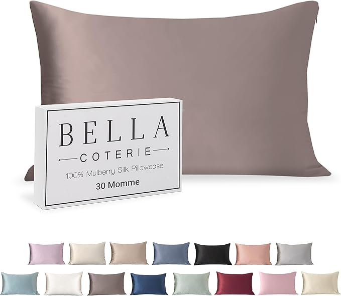 Bella Coterie Luxury Silk Pillowcase for Hair and Skin | 30 Momme | 100% Pure 6A Mulberry Silk | Super Soft | Perfectly Plush [Queen, Mocha]