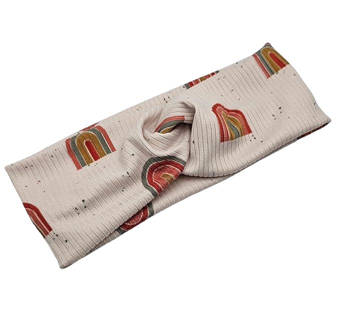 Soft Stretchy Headband, 3-in-1 Versatile Twist Style, One-Piece (Boho Rainbows (Soft Ribbed Material), Adult)