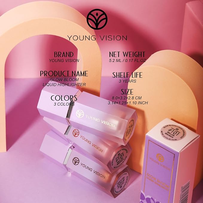YOUNG VISION Soft Natural Glow Liquid Highlighter, Glow Liquid Illuminator Makeup,Weightless, Long-Wearing, Smudge Proof, Natural-Looking, Dewy Finish,