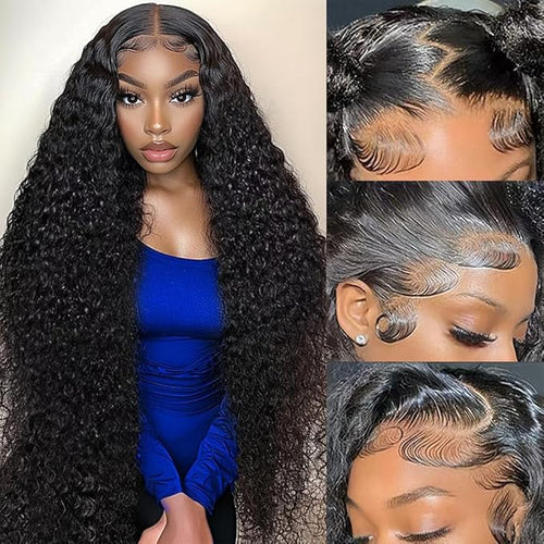 38 Inch 13x6 Deep Wave Lace Front Wigs Human Hair Pre Plucked 250% Density 13x6 HD Transparent Lace Frontal Wigs Human Hair Glueless Deep Curly Human Hair Wigs For Women Natural Color