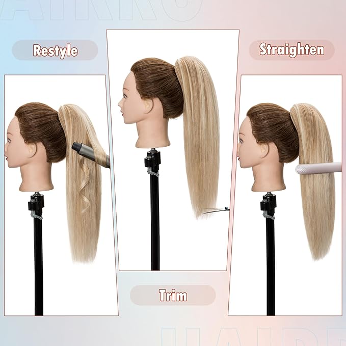 Hairro Claw Ponytail Human Hair Extensions Clip Ponytails Jaw/Claw Long Straight Pony Tail For Women 22 Inch 120g #60 Platinum Blonde