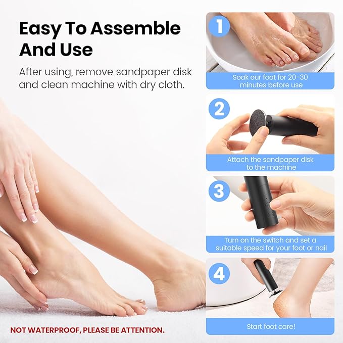 Electric Foot Callus Remover, 2 in 1 | 6 Speed Adjustable Foot File Nail Grinder with Sandpaper Disks, Professional Sander Pedicure Tool for Feet Dead Skin, Self Care Gifts for Women Mom Lover Friends