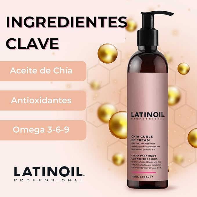 LATINOIL - Curl Defining Hair Cream - Lightweight Curl Enhancing Cream for Curly & Wavy Hair - Anti Frizz Moisturizing Styling Product with Chia Seed Oil & Amino Acids - Leave In Conditioner - 8.1 Oz