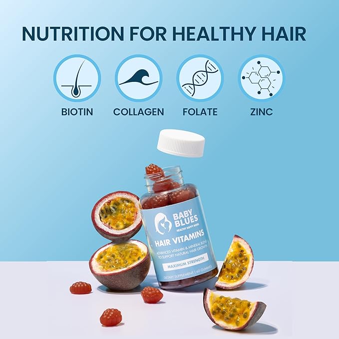Baby Blues Postpartum Hair Loss Vitamins - Full Hair Cycle Pack - with Biotin, Collagen, & Folate