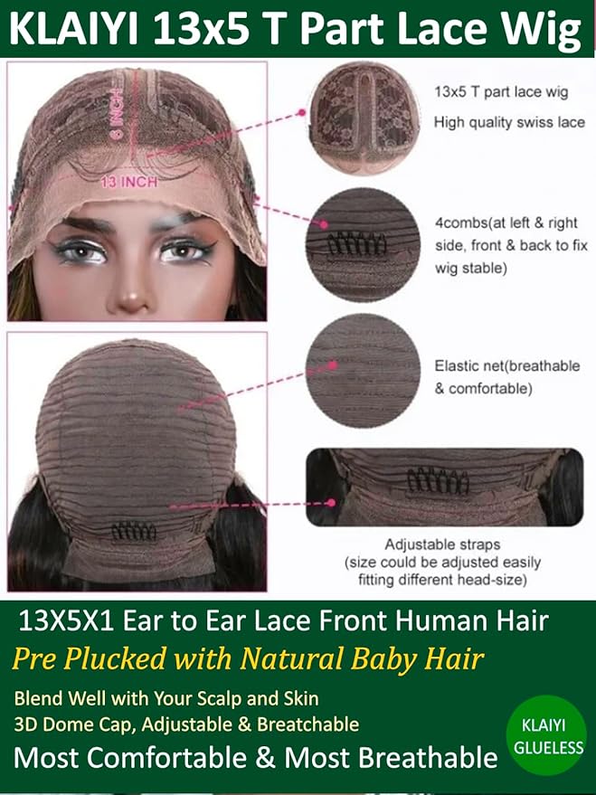 KLAIYI Ombre Brown Body Wave Lace Front Wigs Human Hair Highlight Balayage 13x4x1 T Part Ear to Ear Lace Wig Pre Plucked with Baby Hair Easy to Wear and Go Wigs for Black Women Natural Hairline 16Inch