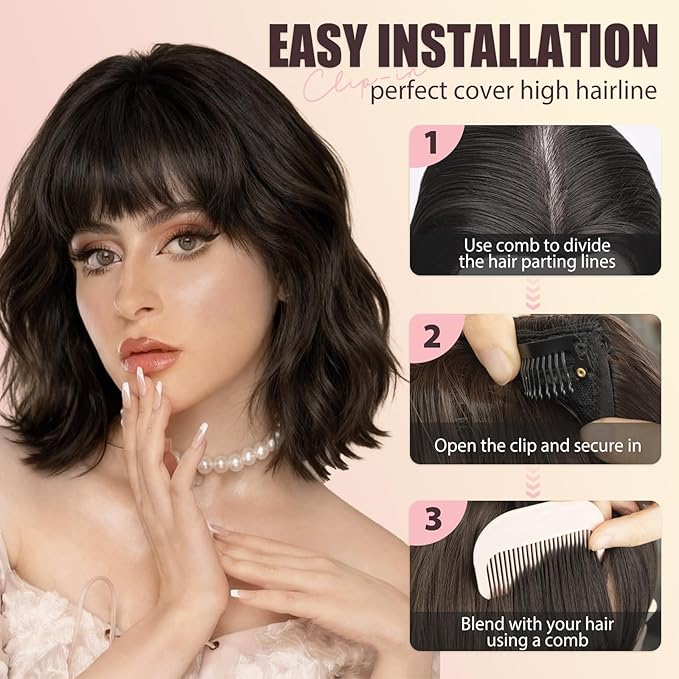 Clip in Bangs, Synthetic Wispy Bangs Hair Clip, Blonde Mix Light Blonde Fake Bangs Fringe with Temples Hairpieces for Women Natural Curved Hair Extensions for Daily Wear