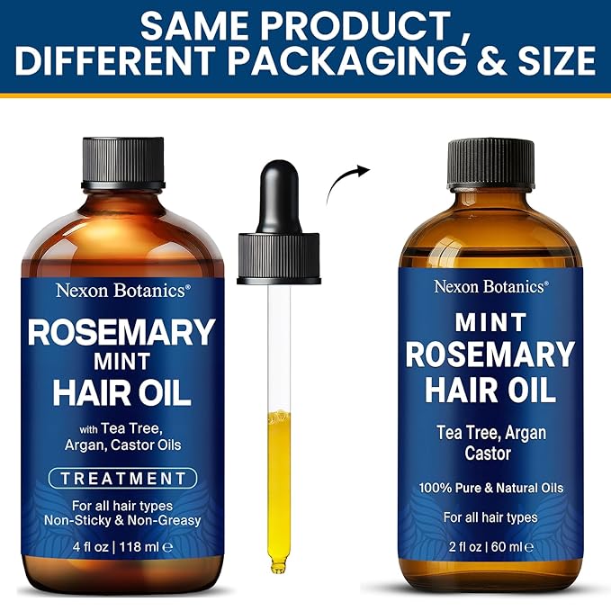 Mint Rosemary Oil for Hair Growth 2 fl oz – Lightweight, Non-Greasy Formula with Peppermint – Strengthens Strands for Healthier, Thicker Look – Nexon Botanics
