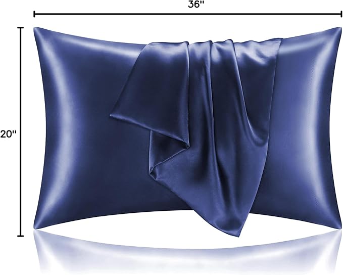 BEDELITE Satin Pillowcase for Hair and Skin, Super Soft and Cooling Similar to Silk Pillow Cases 2 Pack with Envelope Closure, Gift for Women Men(20"x36" King Size, Navy)