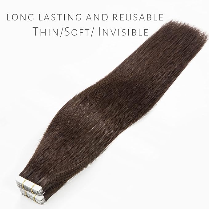 Lacer Tape in Hair Extensions Light Dark Brown Real Human Hair Tape in Extensions 20Pcs 50 Gram Skin Weft 18"