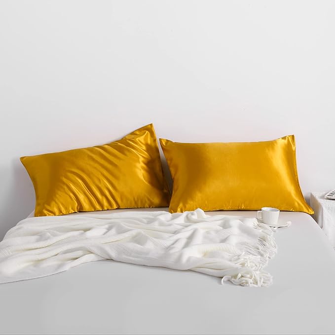 NTBAY 2 Pack Satin Standard Pillowcases for Hair and Skin, Luxurious and Silky Pillow Cases with Envelope Closure, 20x26 Inches, Golden Brown
