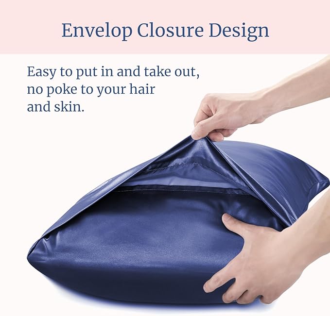 BEDELITE Satin Pillowcase for Hair and Skin, Super Soft and Cooling Similar to Silk Pillow Cases 2 Pack with Envelope Closure, Gift for Women Men(20"x36" King Size, Navy)