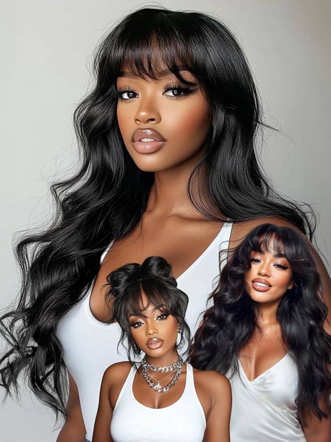 KLAIYI Pre Everything Glueless 13x4 Lace Front Wigs Human Hair Loose Body Wave Bye Bye Knots Pre Cut Lace Pre Bleached Pre Plucked 30S Ready to Wear And Go Frontal Wig with Natural Curtain Bang 28Inch
