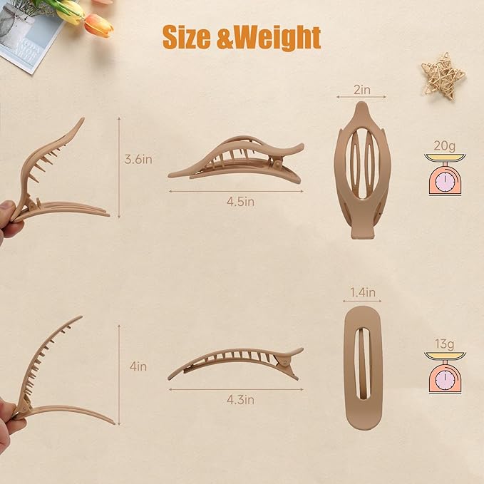 Picoway 12 Pack Flat Hair Clips for Women, 2 Styles Flat Claw Clips, Matte No Crease Strong Hold Non-slip Barrettes for Thick & Thin Hair, Stocking Stuffers for Girls