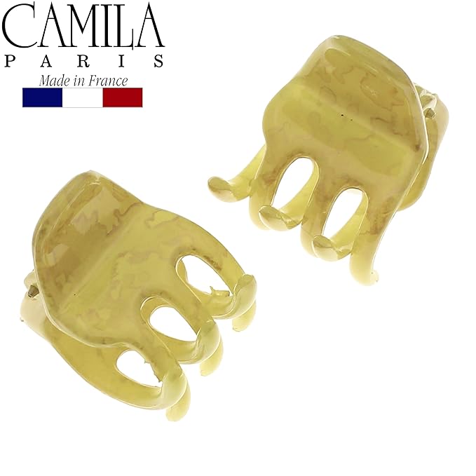 Camila Paris CP2926 French Hair Clip for Women, Small Set of 2 Green Gold Girls Hair Claw Clips Jaw. Fashion Durable Styling Hair Accessories for Women, Strong Hold No Slip Grip, Made in France