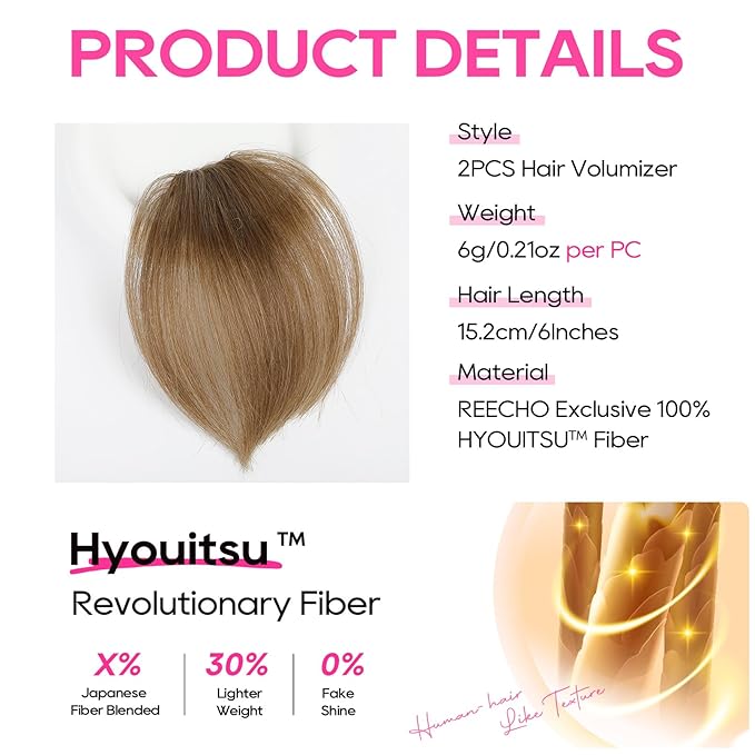 REECHO Clip in Hair Volumizer, 2PCS 6 inch Short Thick Clip in Hairpieces Adding Extra Volume Hair Extensions for Women (Light Brown with Blonde Highlights)