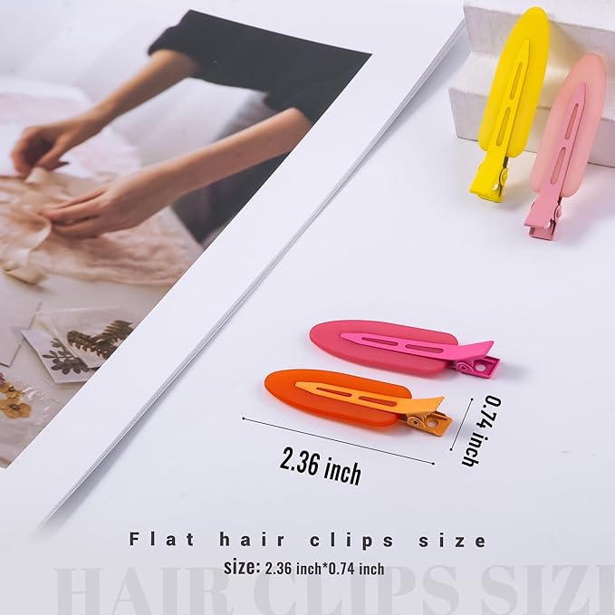 10 Pcs Creaseless No Crease No Bend Flat Hair Clips For Styling Non Slip Makeup Clips For Women Salon Hairstyle,Matte Green Pink Orange Yellow Rose Red