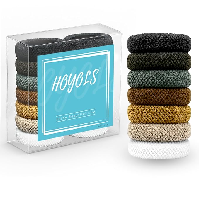 HOYOLS Large Seamless Hair Ties for Thick Hair, Soft Ponytail Holders Bands No Damage Elastics for Women Girls Scrunchies (Autumn Hues Color)