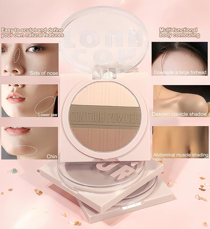 Contour Powder Makeup Palette Matte Shimmer Face Sculpting Shading Silky Smooth Tone Tuning Flawless Pressed Powder Bronzer for Warm Skin Tone, 01 Warm Brown