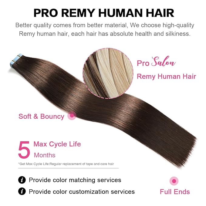 SUYYA Tape in Hair Extensions Human Hair 18 inches 50g 20pcs Straight Seamless Skin Weft Tape in Hair Extensions Remy Human Hair(18 inches #2 Darkest Brown）