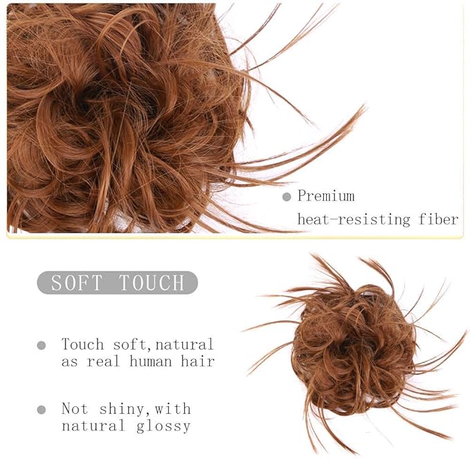 HMD Tousled Updo Messy Bun Hair Piece Hair Extension Ponytail With Elastic Rubber Band Updo Extensions Hairpiece Synthetic Hair Extensions Scrunchies Ponytail Hairpieces for Women (Medium Auburn)