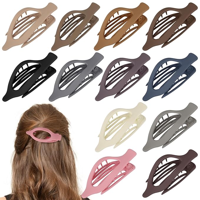 12 Pack French Flat Hair Clips for Women Matte No Crease Flat Claw Clips Curly Hair Clips Strong Hold No-Slip Claw Barrettes for Thick Thin Hair