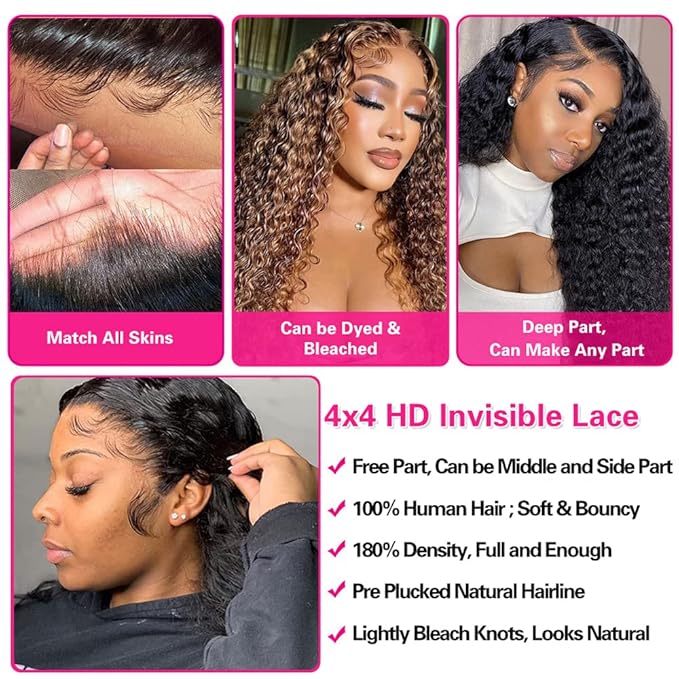 bangjazz Long Water Wave Lace Closure Wigs Human Hair 180% Density Brazilian Virgin Hair Wet and Wave Lace Front Human Hair Wigs for Black Women Pre Plucked with Baby Hair Natural Color 32 Inch