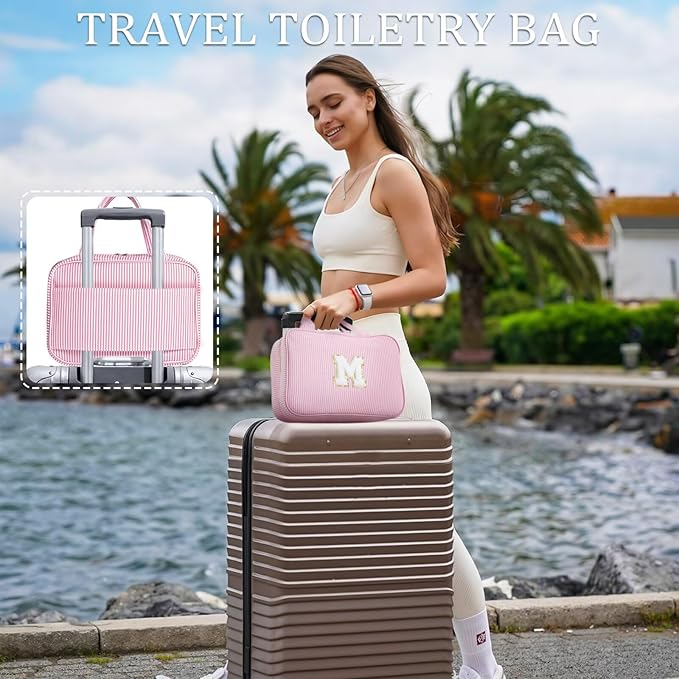 YOOLIFE Travel Toiletry Bag for Women - Hanging Toiletry Bag Makeup Bag, Portable Toiletries Travel Bag and Cosmetic Bag Essentials - Letter Y, Blue