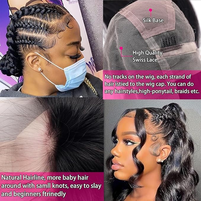 Straight Full Lace Wigs Human Hair 100% Hand-tied Full Lace Human Hair Wigs Full Scalp Lace Wigs Part Anywhere 180% Density(26inch, Natural Black)