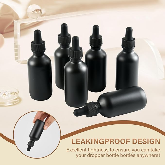 6 Pcs, 2oz Dropper Bottle, Black Glass Eye Dropper Bottle, Tincture Bottles with Dropper, Pretty Finish, Leak-Proof Design, Stronger Suction for All Kinds of Mixed Liquids