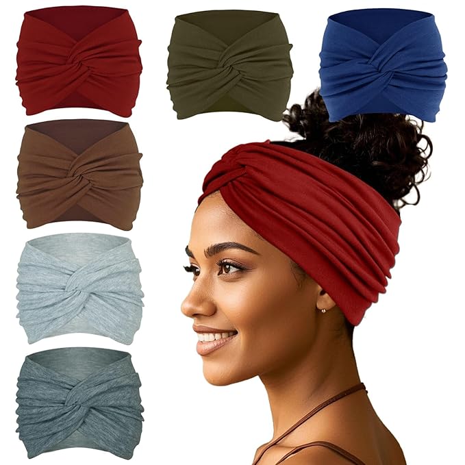 Wide Headbands For Women Extra Large Headband Twisted Knot Head Bands For Women's Hair Band Scarf Turban Accessories 6 Pack