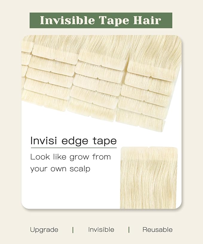 SURNEL Injected Tape in Extensions Human Hair #60 Platinum Blonde Invisible Tape in Hair Extensions 14inch 20 Pcs 30g(#60,14)