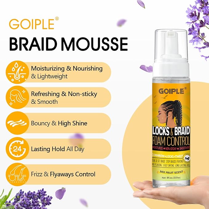 Braid Foam Control Mousse Braiding Mousse No-Water Braid Shampoo for Braids, Twist, Locs - Hair Foaming No Flake Extra Hold - Rinse-Free Dreadlock Shampoo for Build-Up, Odor, Itch & Flakes(2PCS)