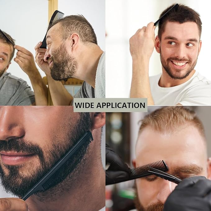 5 Piece Carbon Fiber Styling Hair Comb Set Detangling Black Professional Comb Set Wide Tooth Comb Fine Pro Tail Combs, Dresser Hair Comb Styling Comb for Men and Women Curly, Straight, or Long Hair