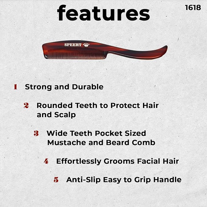 Handmade Wide Tooth Mustache Beard Comb - Swiss Craftsmanship, Tortoise Havana Acetate, Thick Coarse Hair, Pocket Sized, Facial Hair Grooming, Beard Straightener, Growth Care, Styling, Wet Comb