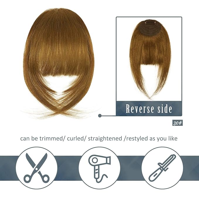BARSDAR Human Hair Clip in Bangs - Real Human Hair Clip in Bangs for Women - Ginger Blonde French Bangs Extensions Fringe with Temples Real Hair Bangs Hairpieces - Golden Ginger Blonde