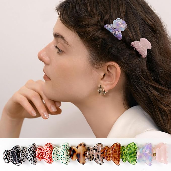 10-Pack Cute Small Acetate Hair Claw Clips for Women Girls, Tortoise Shell Jaw Clips for Fine & Thin Hair