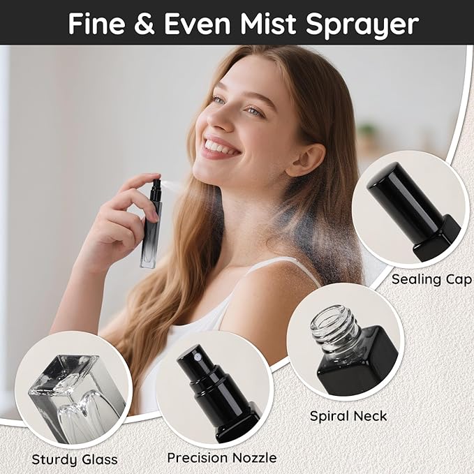 Segbeauty 0.34oz Refillable Glass Perfume Bottle,10 Pack of 10ml Perfume Container For Travel, Empty Atomizer Sprayer for Cologne Dispenser, Travel Sample Bottles Cologne Making Kit with Refill Tool