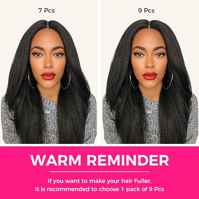 Lashey Seamless Clip in Hair Extensions Human Hair Kinky Straight 130g 9pcs 18 Inch Natural Black Invisible PU Weft Clip in Hair Extensions for Women