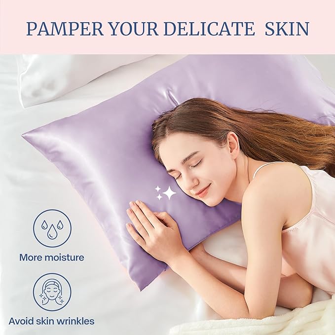 BEDELITE Satin Pillowcase for Hair and Skin, Super Soft Similar to Silk Pillow Cases 4 Pack with Envelope Closure, Cooling Pillowcases for Women Men (20"x36" King Size, Lavender)