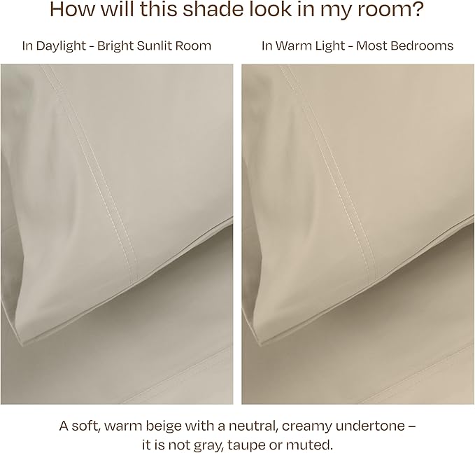 California Design Den 100% Cotton King Pillow Cases Set of 2, 800 Thread Count, Soft Pillow Cases Sateen, Fits King Size Pillows (Beige)