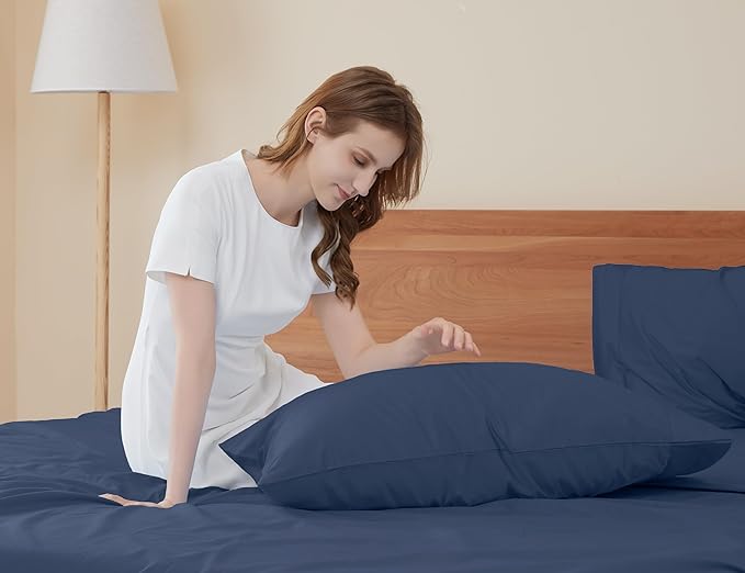 Sunflower King Pillowcases Set of 2, 100% Cotton King Size Pillow Cases 2, 20×40 inches Crown Blue, Soft and Breathable