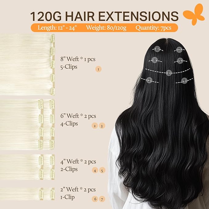 DOORES Human Hair Extensions, Light Blonde Clip in Hair Extensions 20 Inch 120g 7pcs, Natural Thick Weft for Women Straight Weft Gift