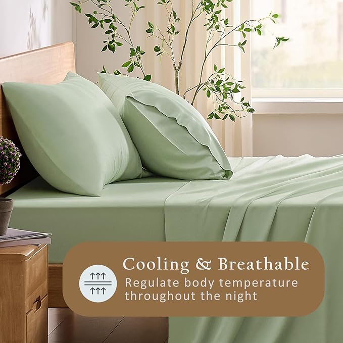 TOSMO Luxury Pillow Case Set of 2 - Cooling Viscose Derived from Bamboo, Oeko-TEX, Breathabl Silky Soft Pillow Cases with Envelope Closure (King / 20x40, Light Green)